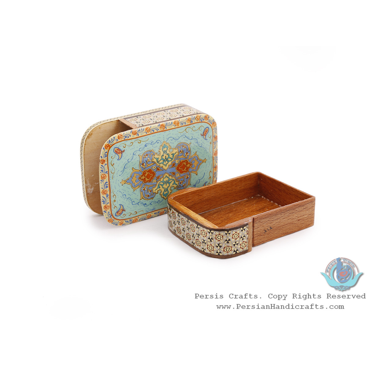 Slide-in Classy Khatam Card Holder w Miniature Design - HKH4006-Persian Handicrafts