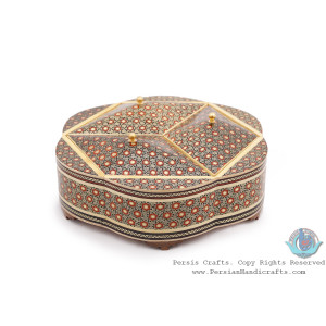 Classy Partitioned Flower Shape Khatam Candy Box - HKH4007-Persian Handicrafts