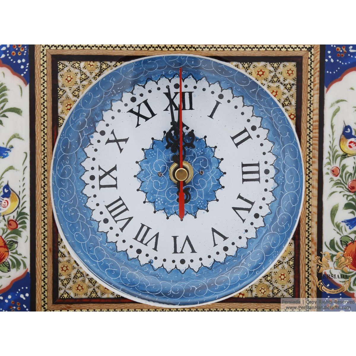 Square Wall Clock - Miniature on Khatam | HM4101 Persiada-Persian Handicrafts