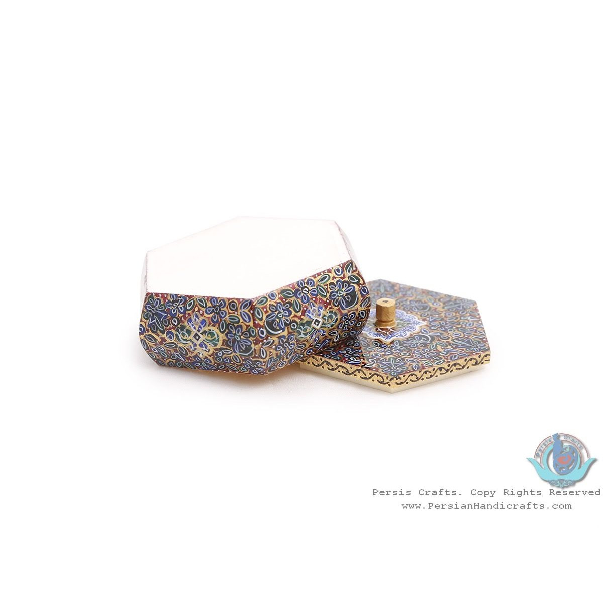 Miniature Hexagon Shape Jewelry Box - HM3907-Persian Handicrafts