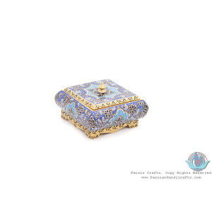 Tazhib Miniature Square Shape Jewelry Box - HM3910-Persian Handicrafts