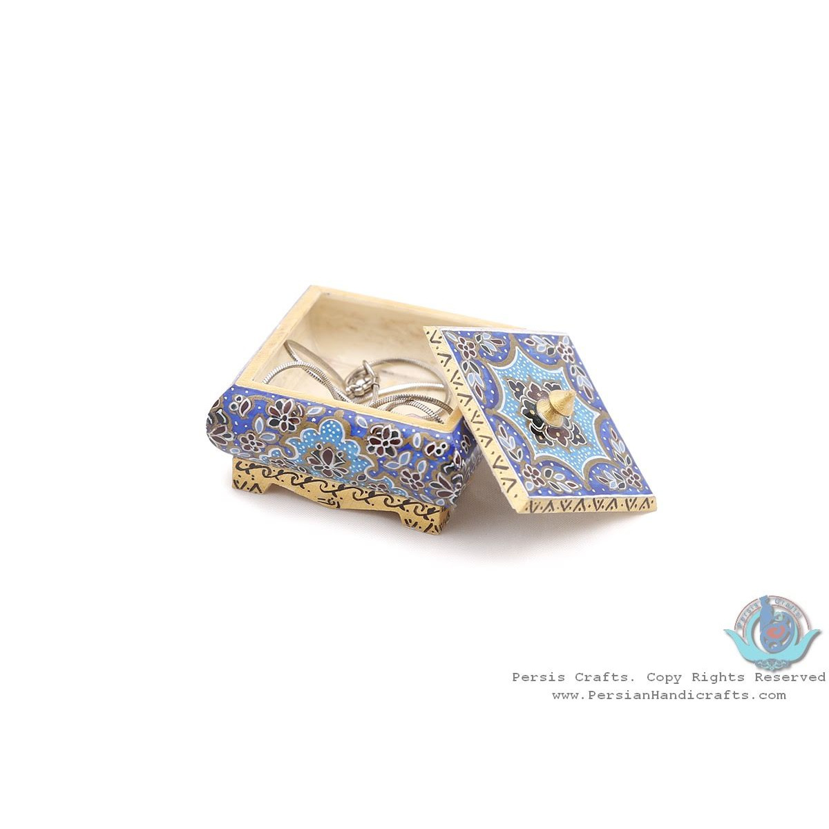 Tazhib Miniature Square Shape Jewelry Box - HM3910-Persian Handicrafts