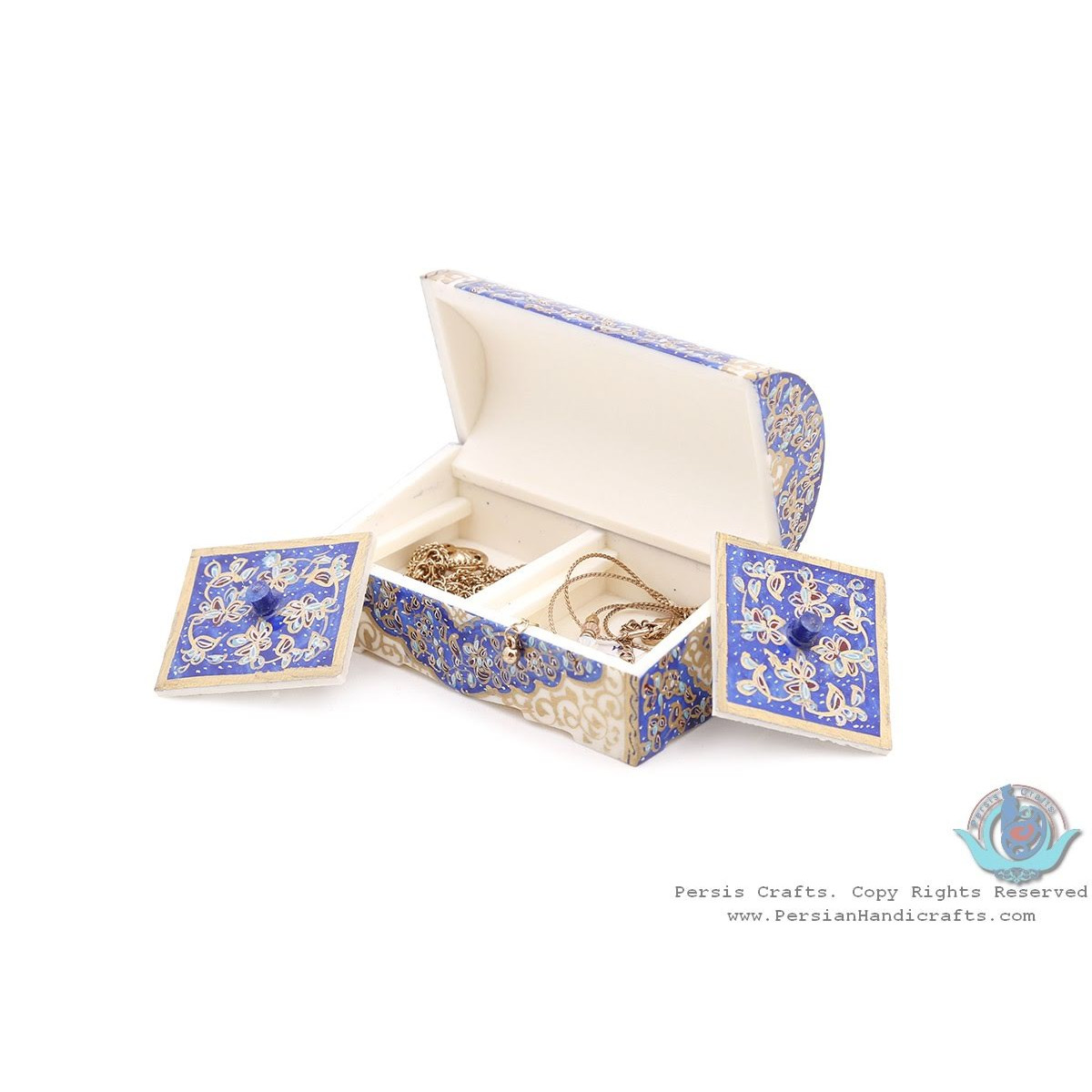 Sun & Tazhib Miniature Jewelry Box with Two Storages-HM3915-Persian Handicrafts