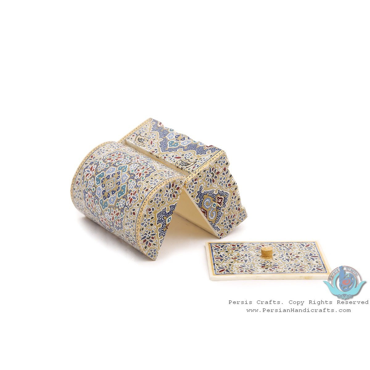 Premium Tazhib Miniature Round Trunk Shape Jewelry Box - HM3920-Persian Handicrafts