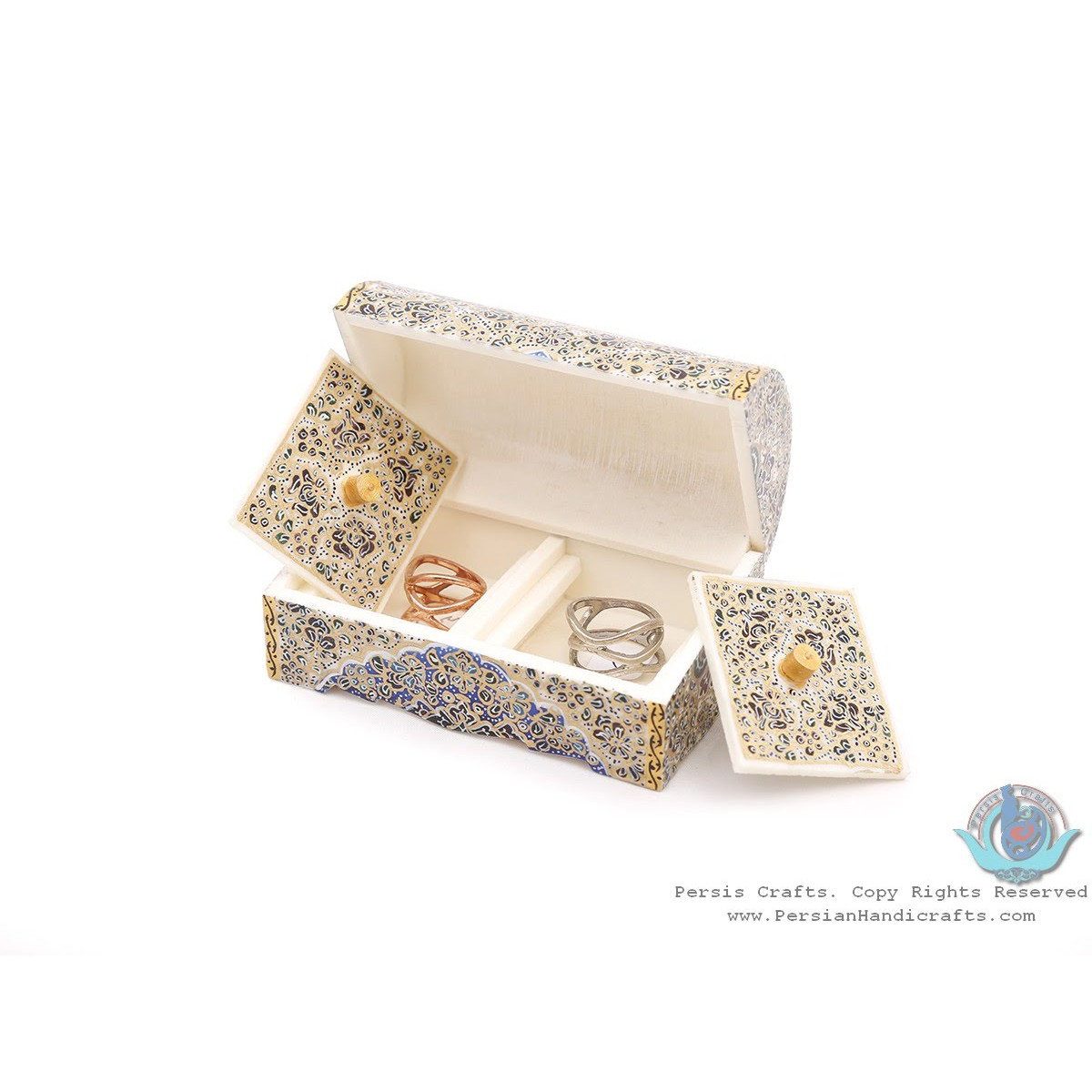 Tazhib Miniature Trunk Shape Jewelry Box with 2 Storages - HM3921-Persian Handicrafts