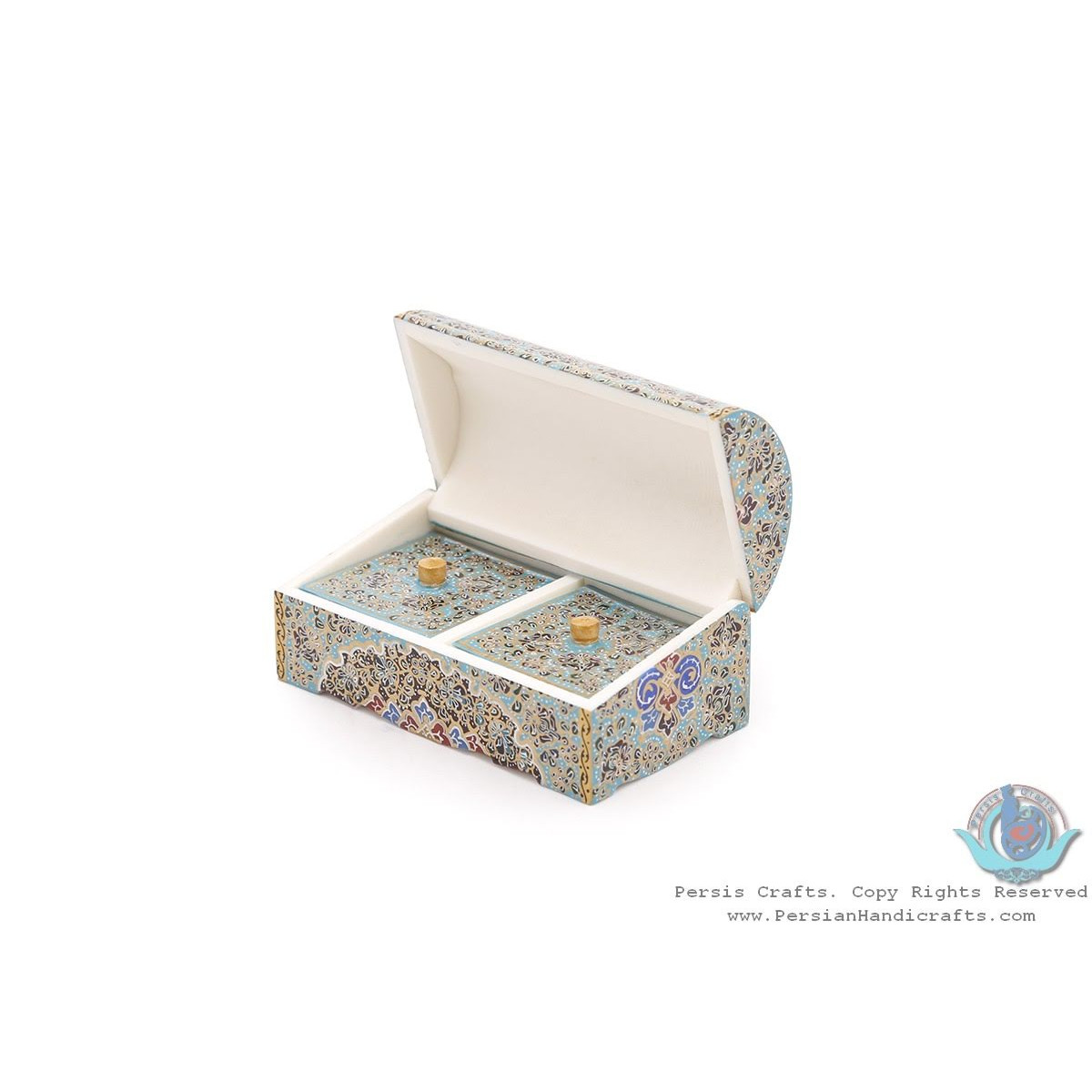 Tazhib Miniature Trunk Shape Jewelry Box with 2 Storages - HM3922-Persian Handicrafts