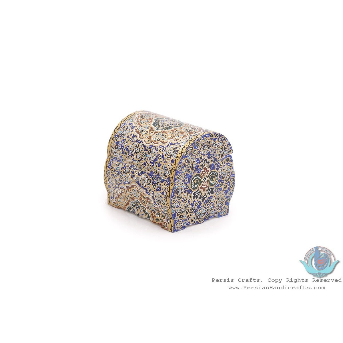 Premium Tazhib Miniature Mini Round Trunk Shape Jewelry Box - HM3924-Persian Handicrafts