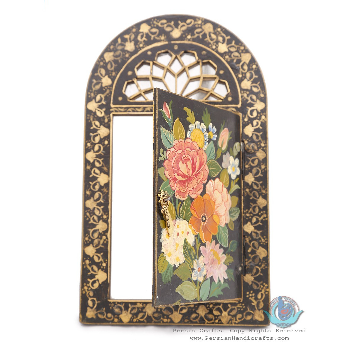 Antique Style Handpainted Mirror with Door - HM3926-Persian Handicrafts