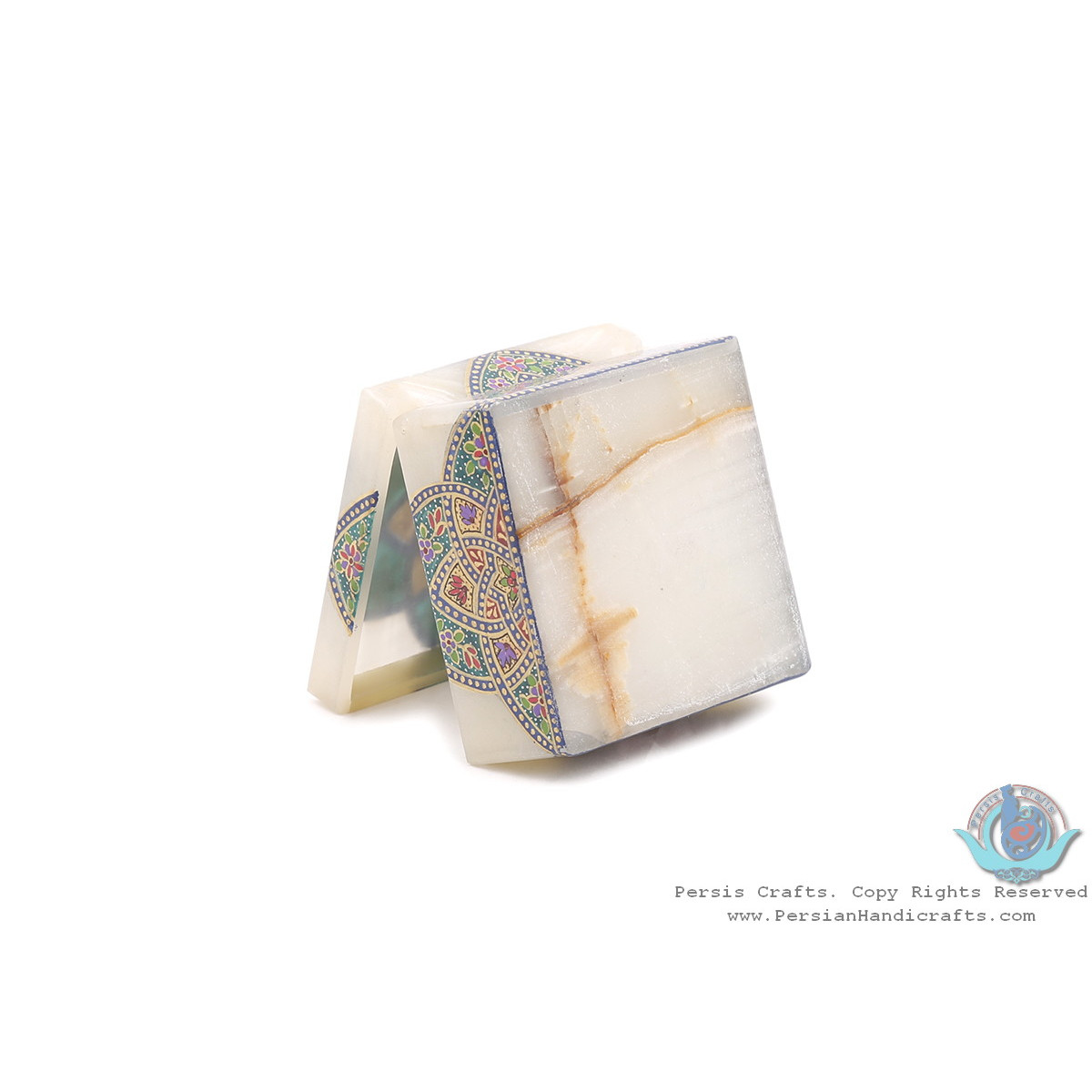 Tazhib Minature Painting on Marble Stone Jewelry Box - HM3929-Persian Handicrafts