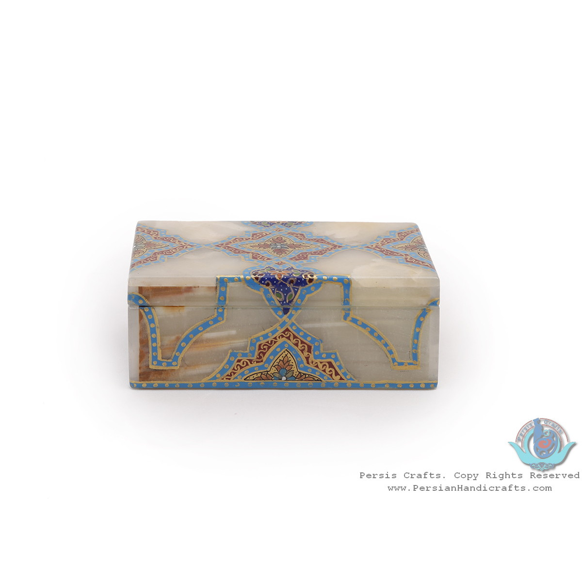 Tazhib Minature Painting on Marble Stone Jewelry Box - HM3930-Persian Handicrafts