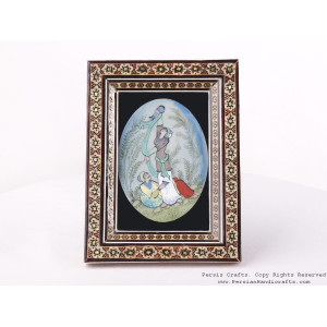 Miniature Handpainting (Shirin & Farhad) with Khatam Frame - HM3101-Persian Handicrafts