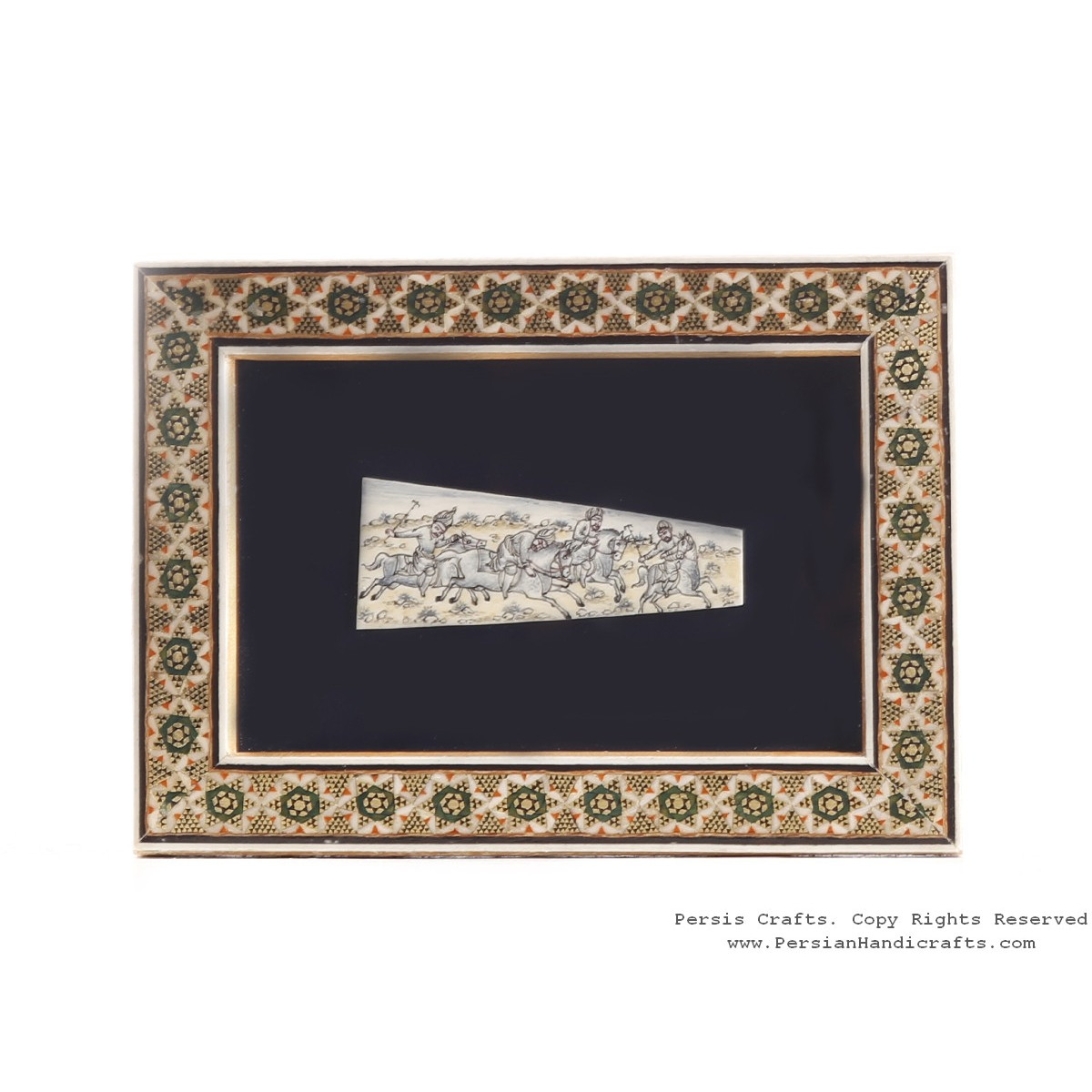 Miniature Hanpainting (Chovgan Game) with Khatam Frame - HM3103-Persian Handicrafts