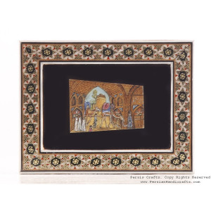 Miniature Hanpainting (Caravanserai) with Khatam Frame - HM3104-Persian Handicrafts