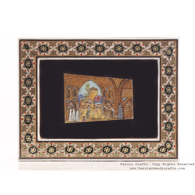 Miniature Hanpainting (Caravanserai) with Khatam Frame - HM3104
