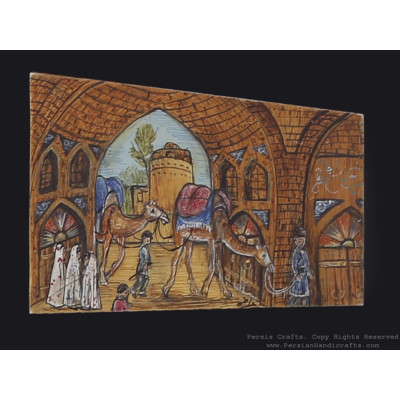 Miniature Hanpainting (Caravanserai) with Khatam Frame - HM3104