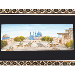 Miniature Hanpainting (Chovgan & Naqsh-e Jahan Square) with Khatam Frame - HM3107-Persian Handicrafts