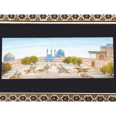 Miniature Hanpainting (Chovgan & Naqsh-e Jahan Square) with Khatam Frame - HM3107