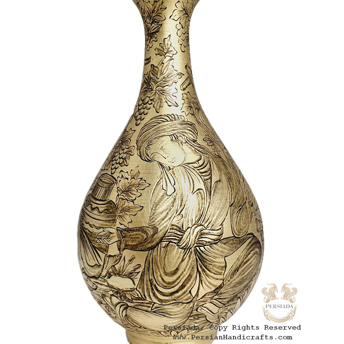 Antique Style Liquor Decanter | Miniature on Brass Handgraved Ghalamzani | PHGL702-Persian Handicrafts