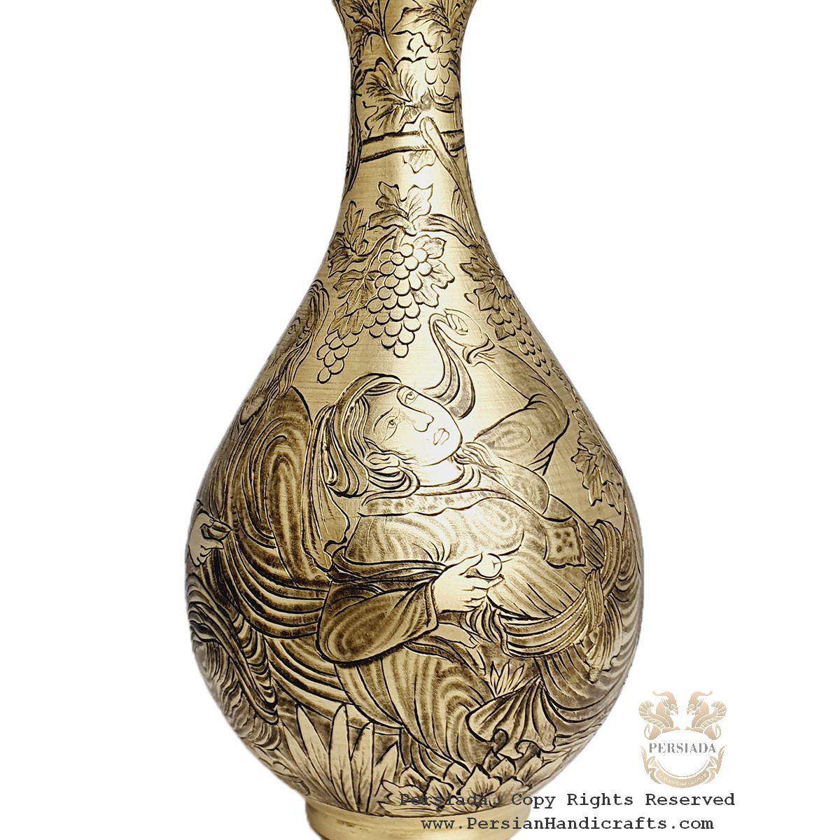 Antique Style Liquor Decanter | Miniature on Brass Handgraved Ghalamzani | PHGL702-Persian Handicrafts