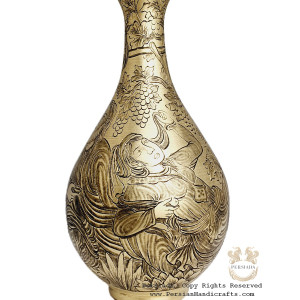 Antique Style Liquor Decanter | Miniature on Brass Handgraved Ghalamzani | PHGL702-Persian Handicrafts