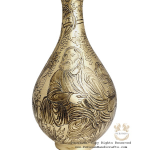 Antique Style Liquor Decanter | Miniature on Brass Handgraved Ghalamzani | PHGL702-Persian Handicrafts