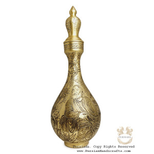 Antique Style Liquor Decanter | Miniature on Brass Handgraved Ghalamzani | PHGL702-Persian Handicrafts