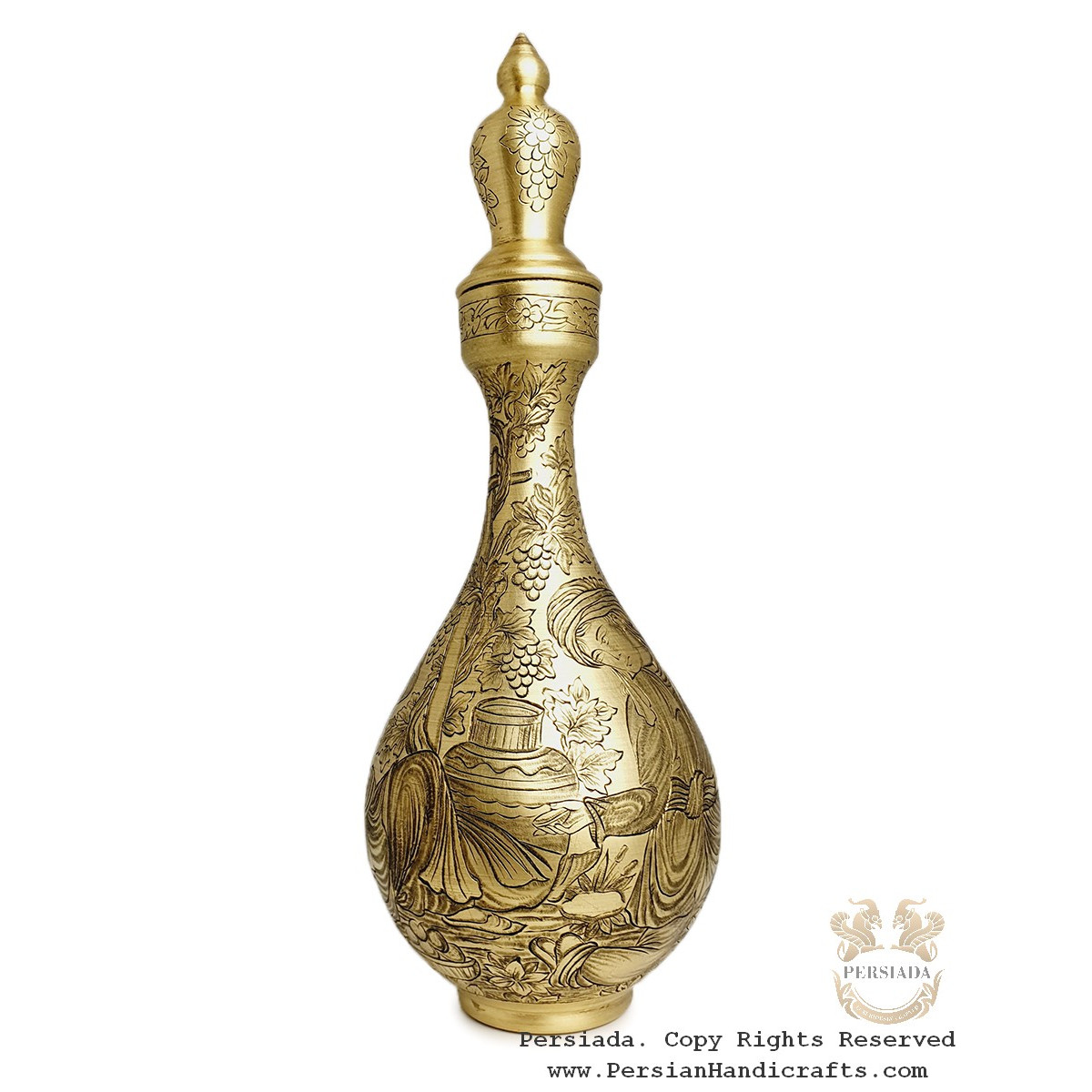 Antique Style Liquor Decanter | Miniature on Brass Handgraved Ghalamzani | PHGL702-Persian Handicrafts