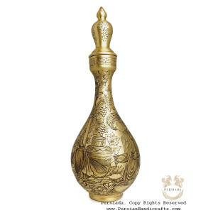 Antique Style Liquor Decanter | Miniature on Brass Handgraved Ghalamzani | PHGL702-Persian Handicrafts