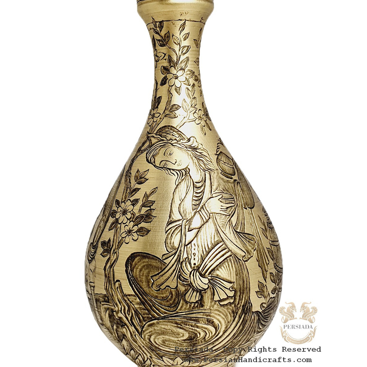 Antique Style Liquor Decanter | Miniature on Brass Handgraved Ghalamzani | PHGL702-Persian Handicrafts