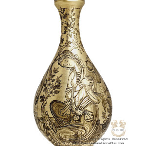 Antique Style Liquor Decanter | Miniature on Brass Handgraved Ghalamzani | PHGL702-Persian Handicrafts