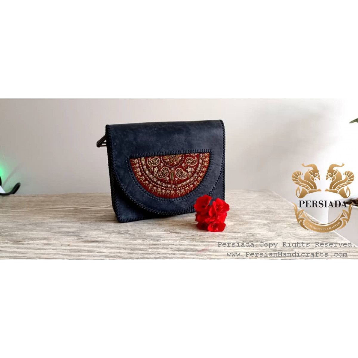  Traditional Bag|Leather Pateh Needlework | HLP1001-Persiada Persian Handicrafts