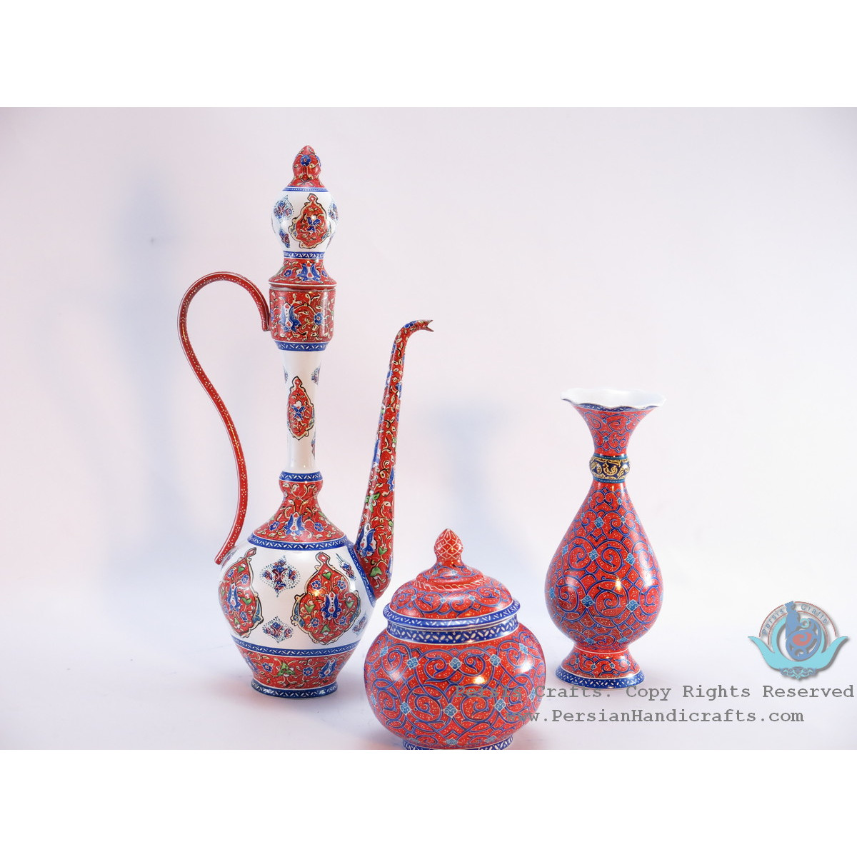 Enamel (Minakari)  Eslimi Sugar Pot/Candy Dish - PE1109-Persian Handicrafts