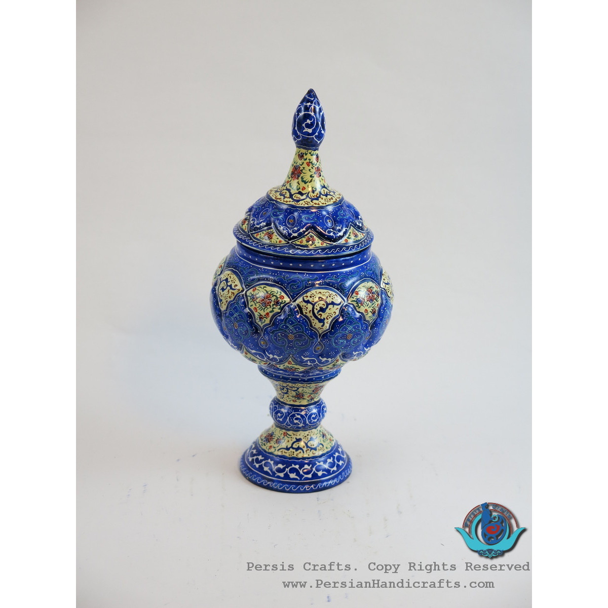 Enamel (Minakari) Eslimi Pedestal Candy Dish - PE1125-Persian Handicrafts