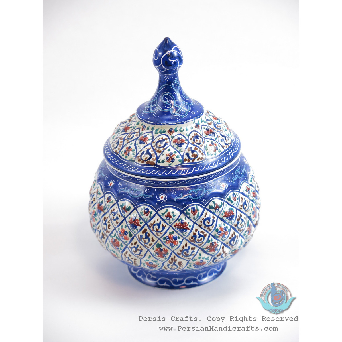Enamel (Minakari)  Eslimi Sugar Pot/Candy Dish - PE1142-Persian Handicrafts
