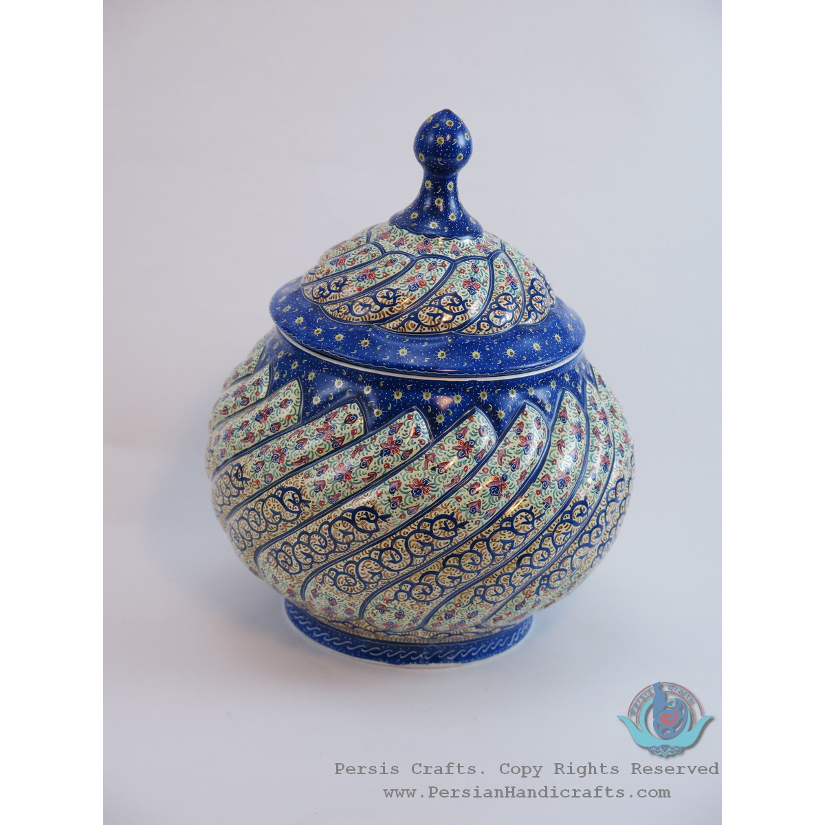 Enamel (Minakari)  Eslimi Sugar Pot/Candy Dish - PE1143-Persian Handicrafts
