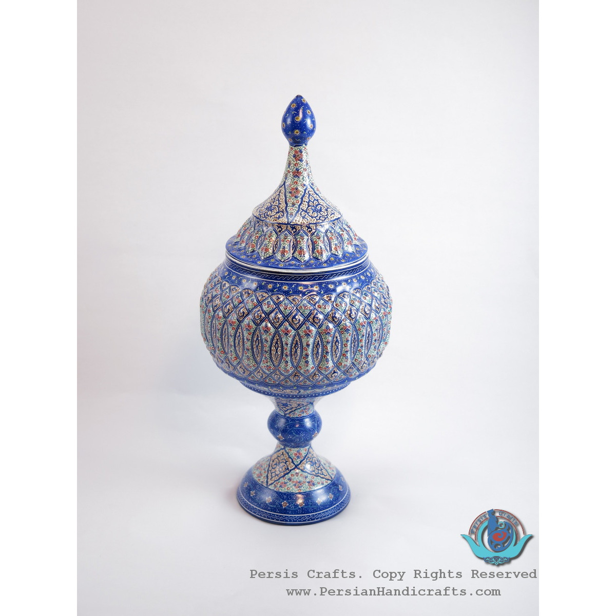 Enamel (Minakari) Eslimi Pedestal Candy Dish - PE1149-Persian Handicrafts