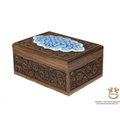 Handgraved Wooden Box - Minakari on Detachable Lid | PE4103