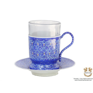 Tea Cup & Saucer Set - Enamel Minakari | PE4107-Persian Handicrafts