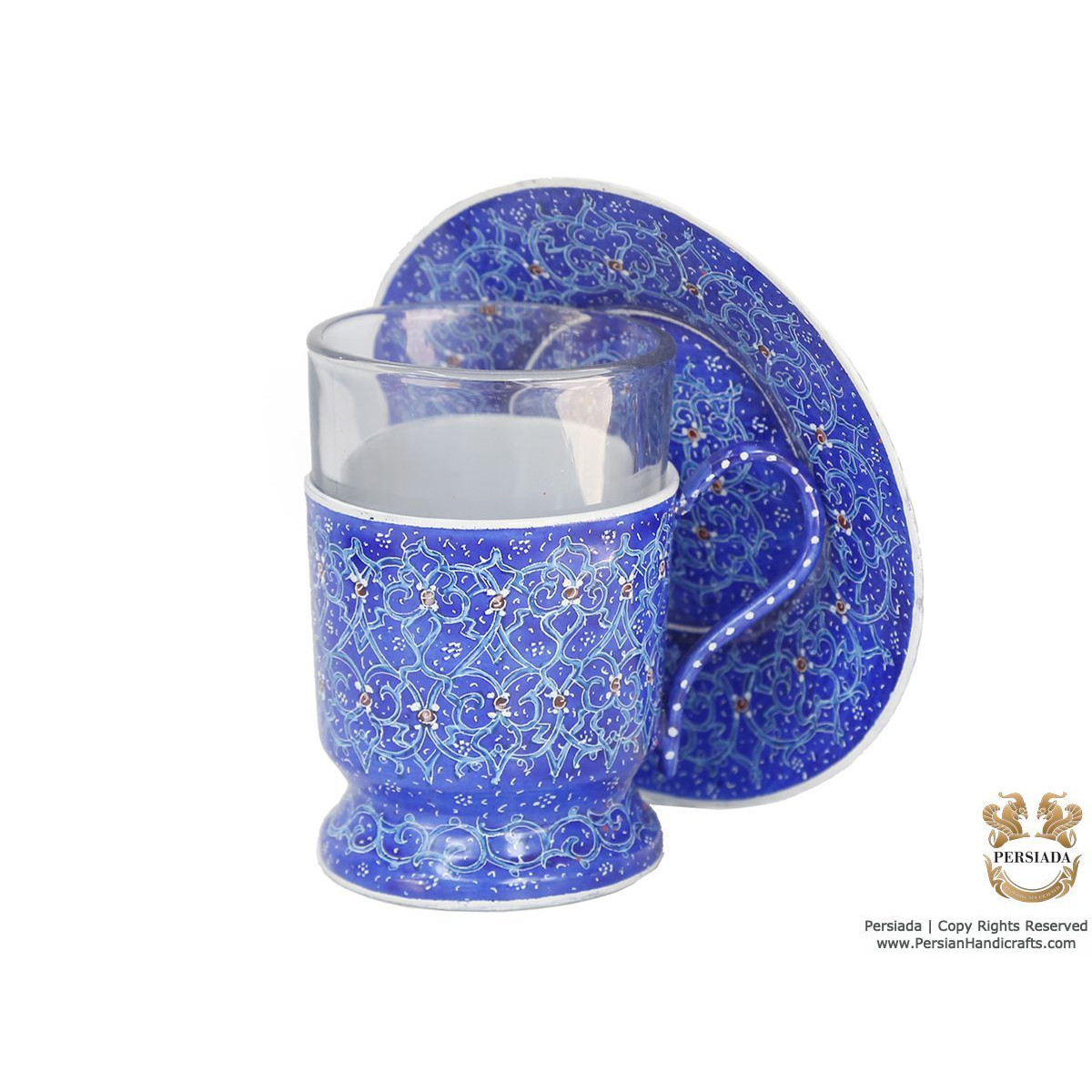 Tea Cup & Saucer Set - Enamel Minakari | PE4107-Persian Handicrafts