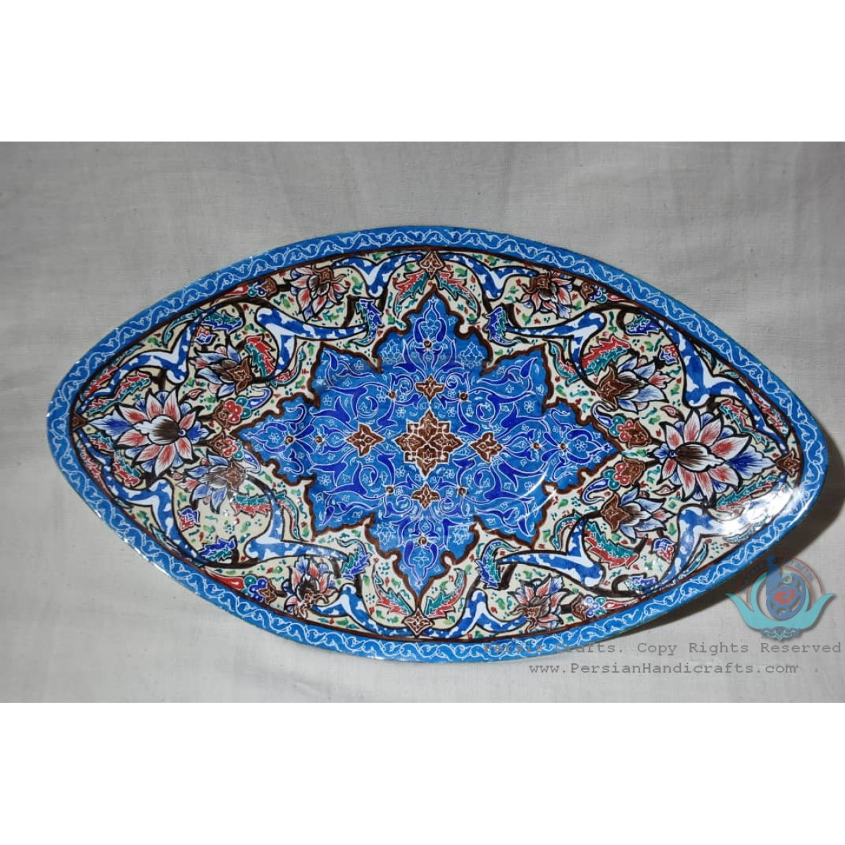 Enamel Minakari Oval Decor Plate - PE1007-Persian Handicrafts