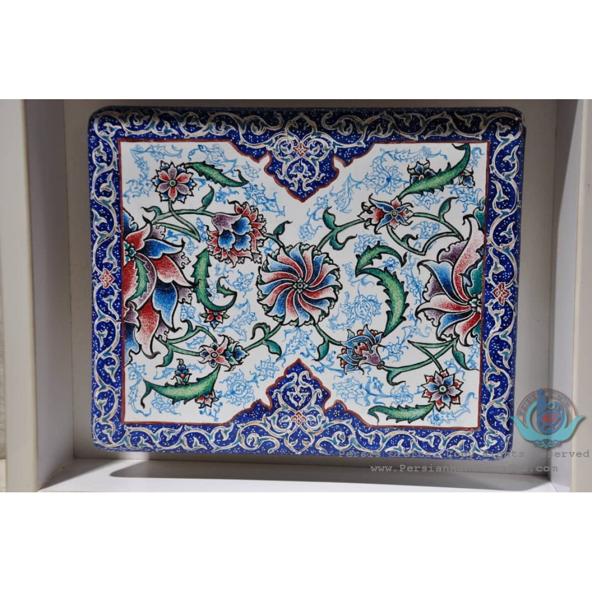 Enamel Minakari Rectangle Decor Plate - PE1010-Persian Handicrafts