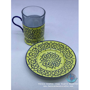 Enamel (Minakari) Tea Cup & Saucer - PE1055-Persian Handicrafts