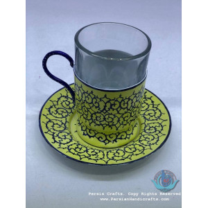 Enamel (Minakari) Tea Cup & Saucer - PE1055-Persian Handicrafts