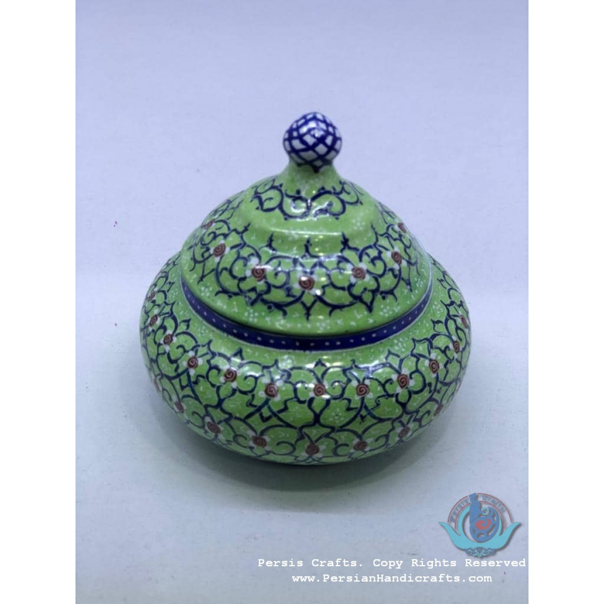 Eslimi Minakari Sugar Pot|Candy Dish - PE1057-Persian Handicrafts
