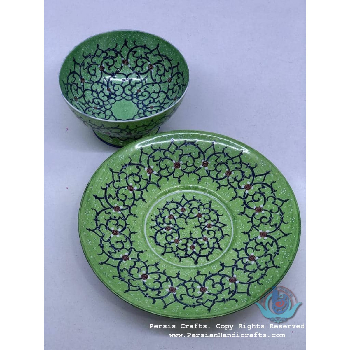 Enamel (Minakari) Mini Candy/Nut Bowl & Plate - PE1058-Persian Handicrafts