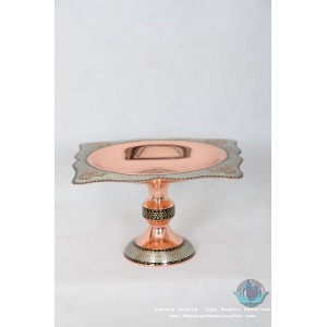 Khatam Marquetry on Copper Pedestal Cookie Platter- PKH1003-Persian Handicrafts