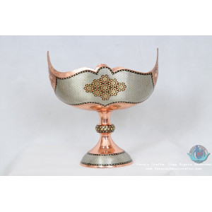 Khatam Marquetry on Copper Kashkool Pedestal Compote - PKH1006-Persian Handicrafts