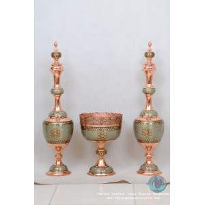 Khatam Marquetry on Copper Decanter & Pedestal Dish Set - PKH1010-Persian Handicrafts