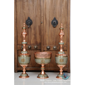 Khatam Marquetry on Copper Decanter & Pedestal Dish Set - PKH1010-Persian Handicrafts