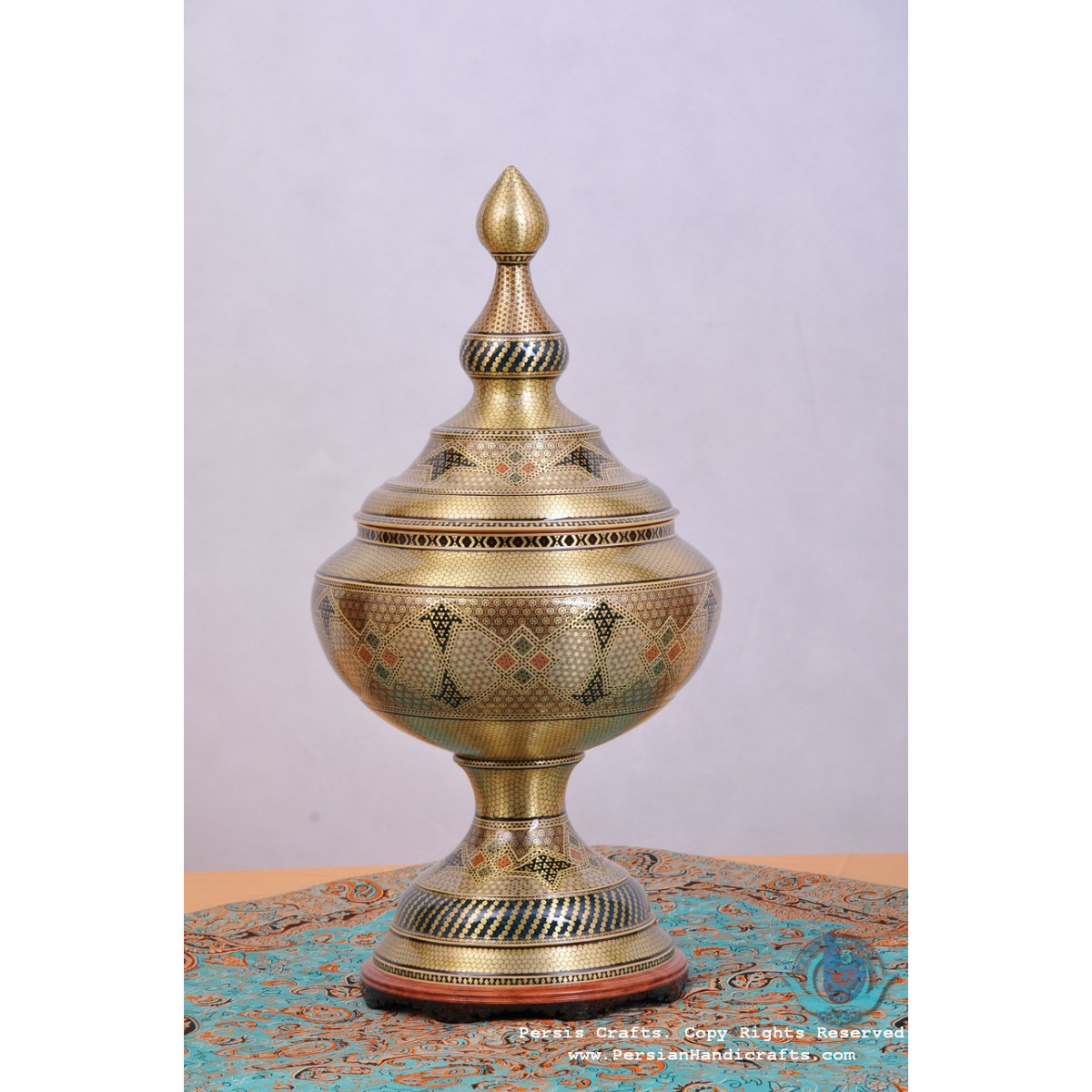 privileged Khatam Marquetry Flower Vase & Pedestal Dish Set - PKH1016-Persian Handicrafts